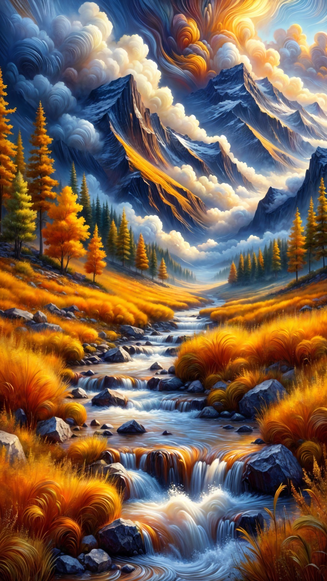 Vibrant Landscape with Mountains and Autumn Colors