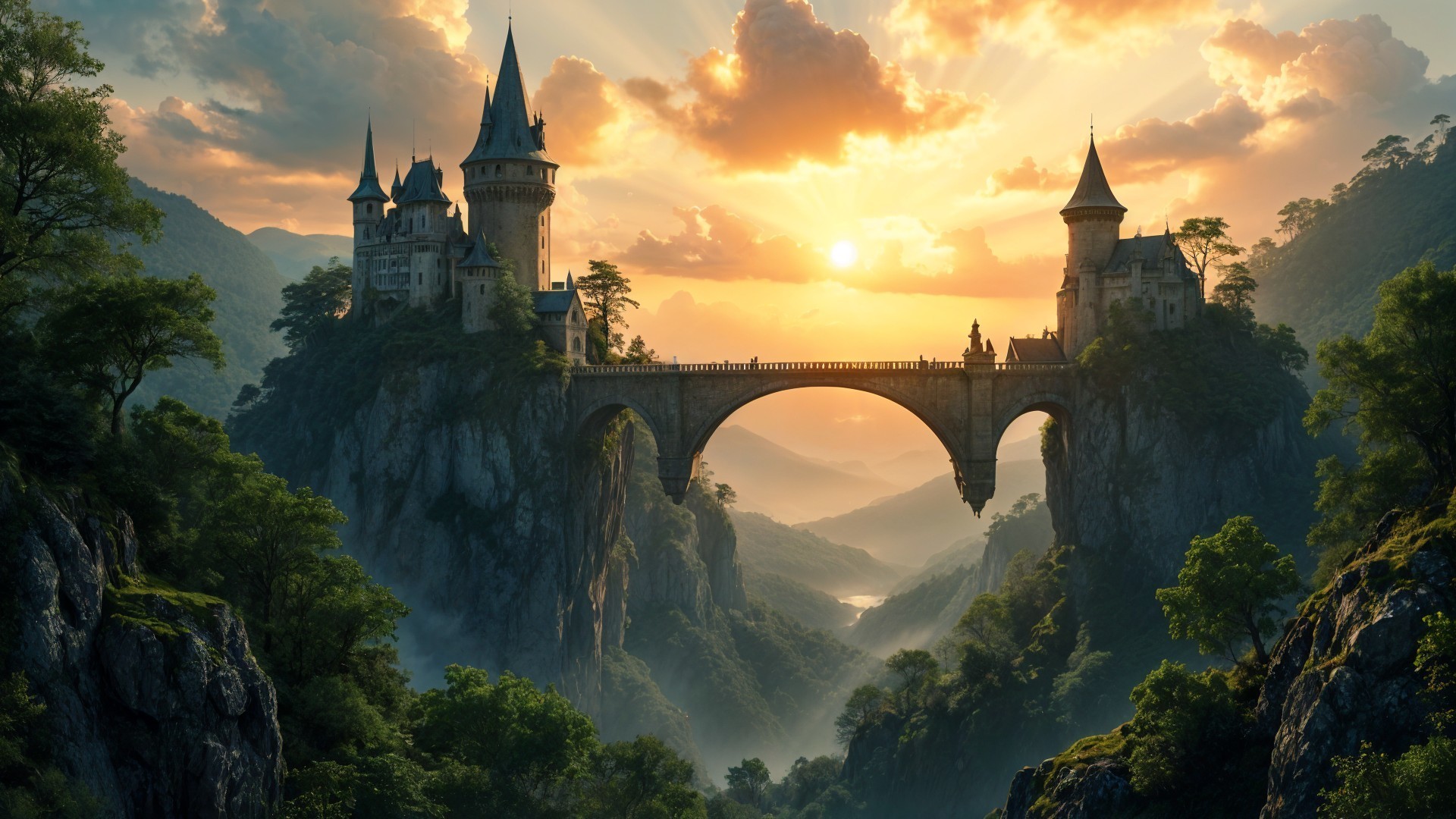 Majestic Castle on Rocky Cliff at Sunset