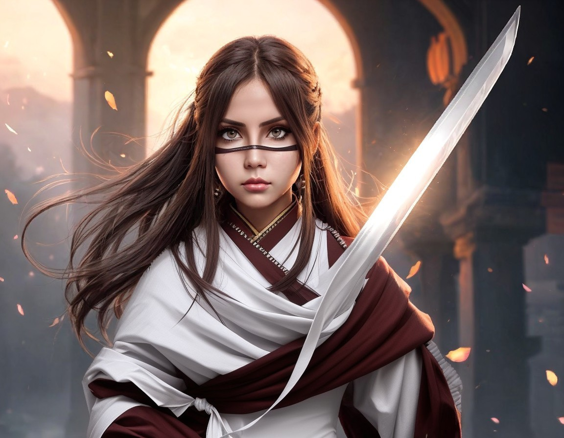 Warrior in Elegant Robe with Shimmering Sword