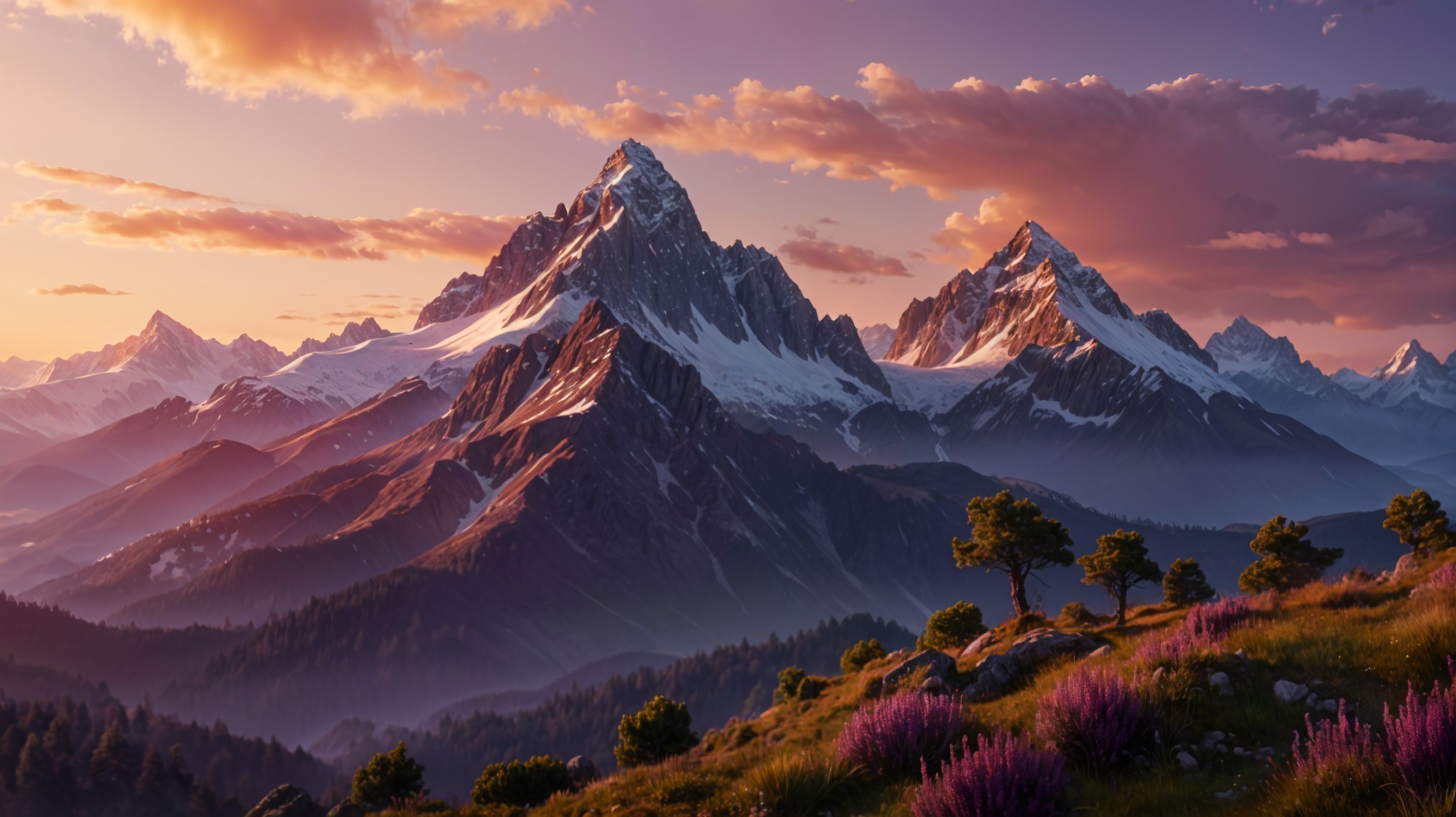 Majestic Mountain Landscape at Sunset with Vibrant Sky