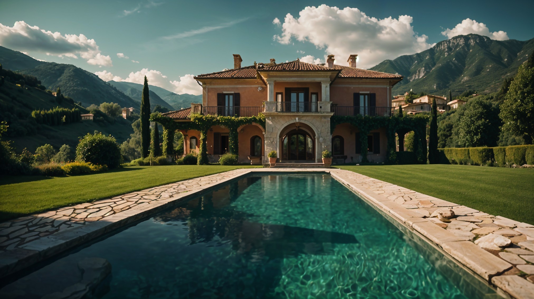 Villa with Classic Architecture and Lush Mountain Views