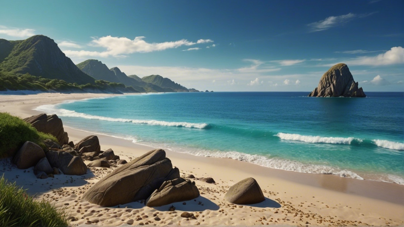 Serene beach scene with golden sand and gentle waves