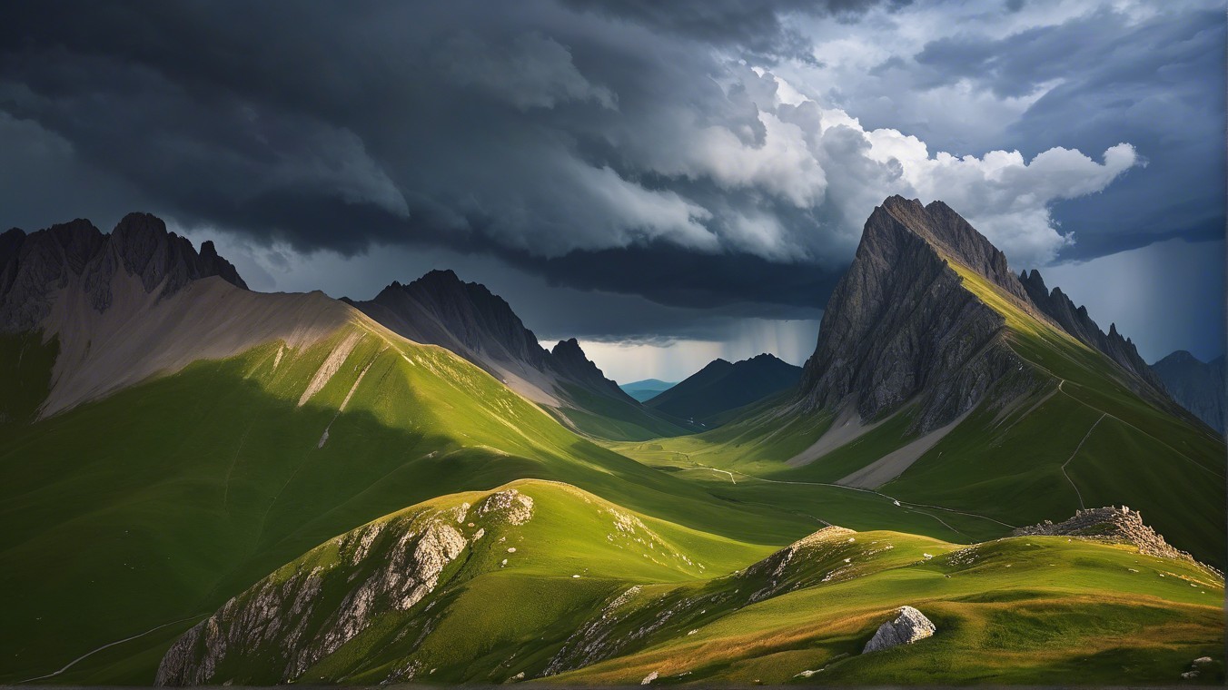 Dramatic Mountain Landscape with Light and Shadow