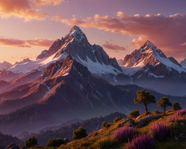 Majestic Mountain Landscape at Sunset with Vibrant Sky