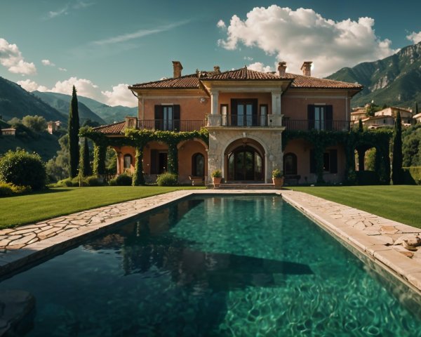 Villa with Classic Architecture and Lush Mountain Views