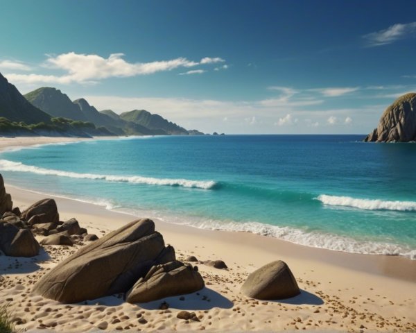 Serene beach scene with golden sand and gentle waves