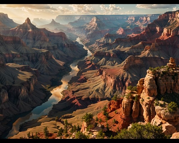 Vast Canyon with Layered Rock Formations at Sunset