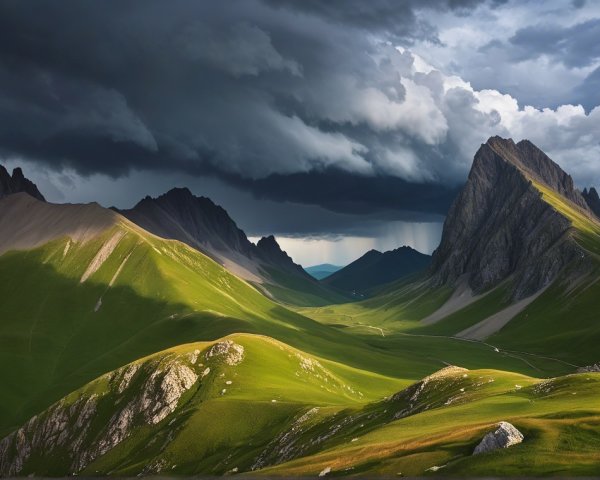 Dramatic Mountain Landscape with Light and Shadow