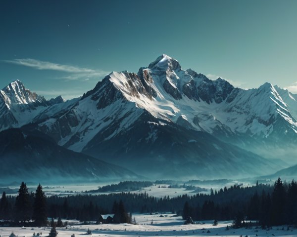 Majestic Snow-Capped Mountains in Twilight Landscape