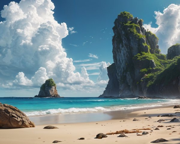 Serene Beach Scene with Cliffs and Turquoise Waters