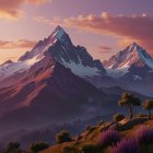 Majestic Mountain Landscape at Sunset with Vibrant Sky