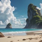 Serene Beach Scene with Cliffs and Turquoise Waters