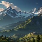 Snow-Capped Mountains and Lush Valley Landscape