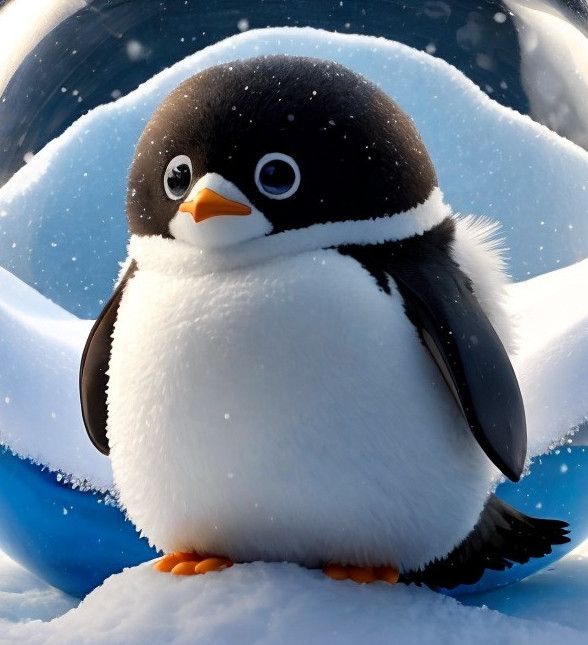 Animated Penguin in Snowy Landscape with Slide