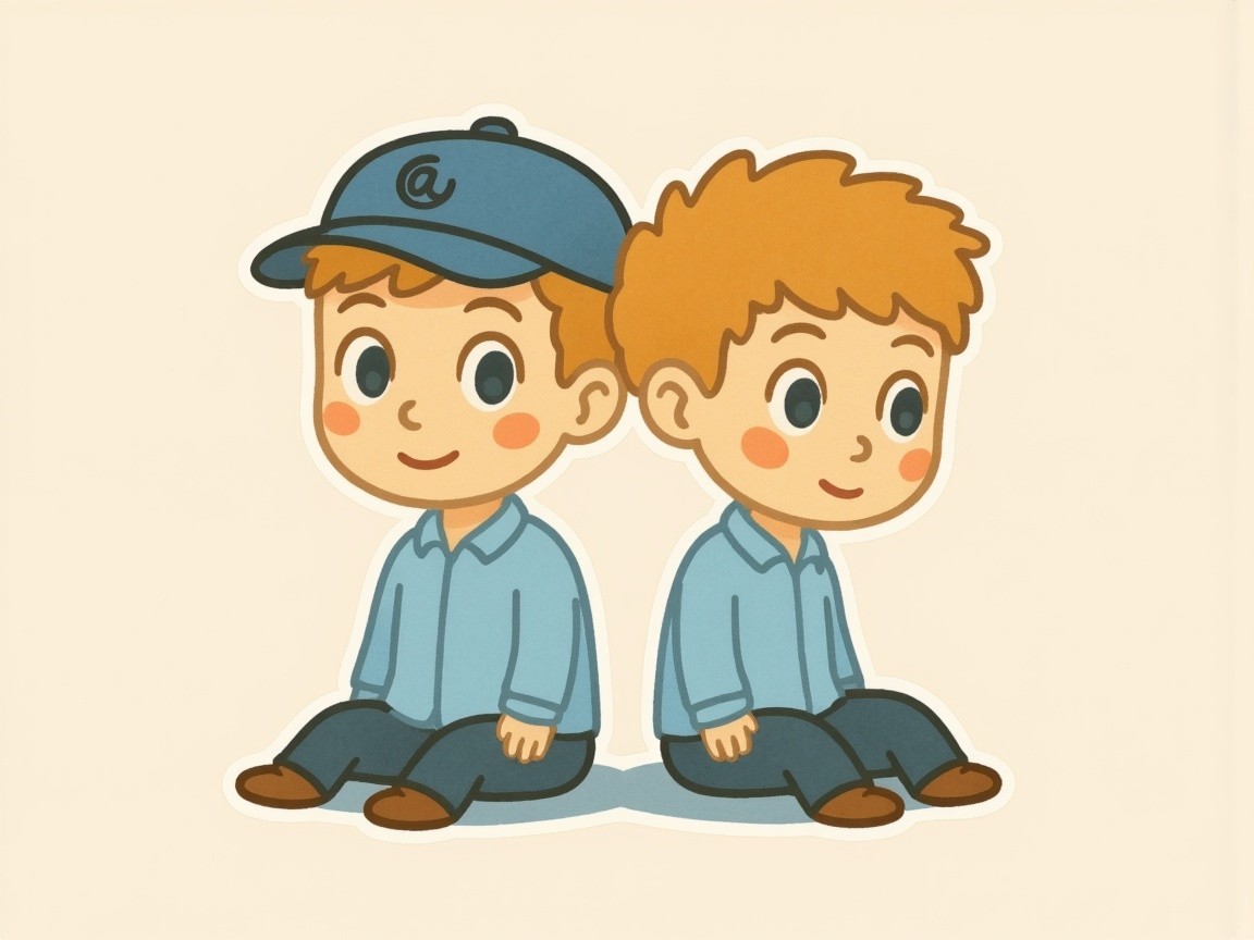Cartoon Boys in Matching Outfits on Beige Background