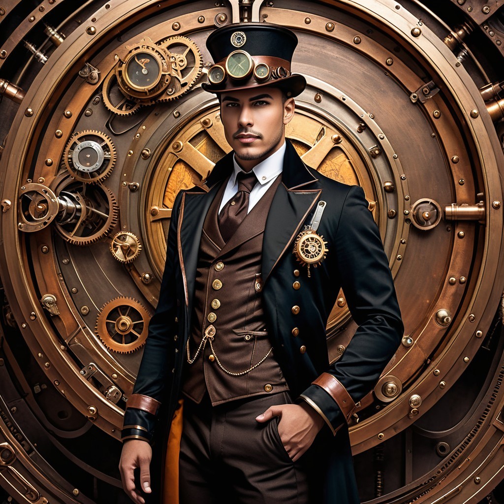 Steampunk-Inspired Outfit with Clockwork Mechanism