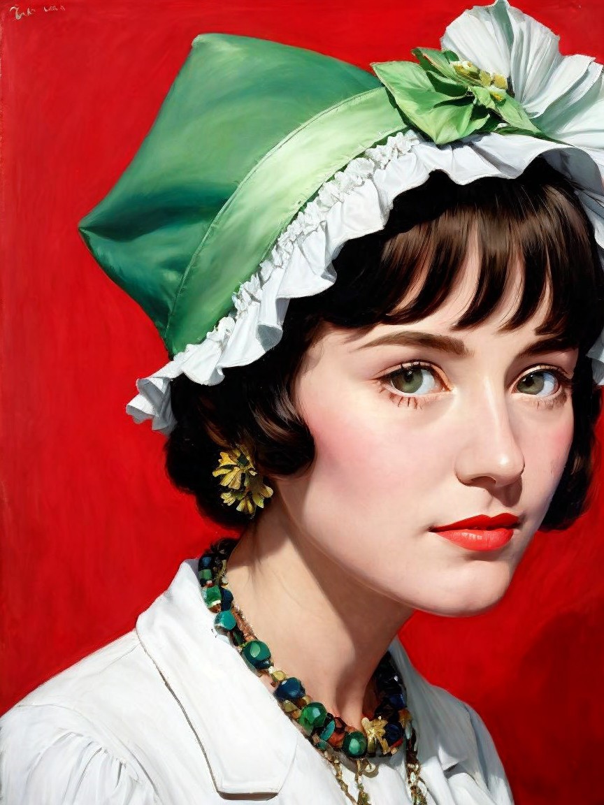 Portrait of a Young Woman with Green Eyes and Bonnet
