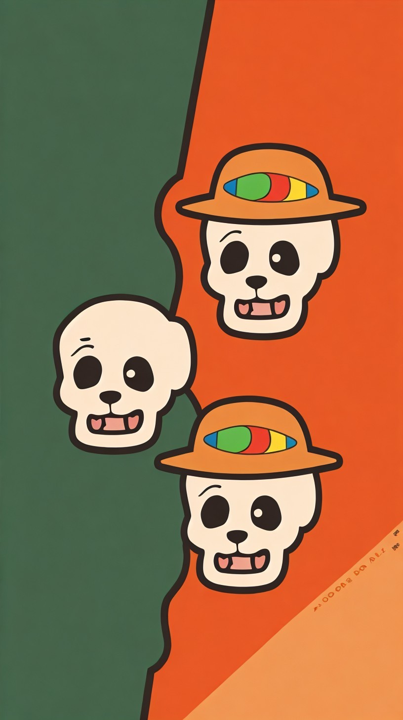 Cartoon Skull with Hat on Two-Tone Background