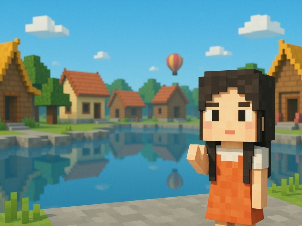 Pixelated Landscape with Girl by Serene Lake