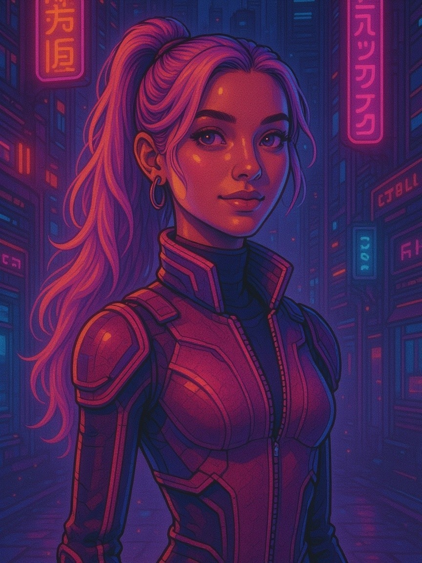 Futuristic Portrait of a Young Woman in Urban Setting