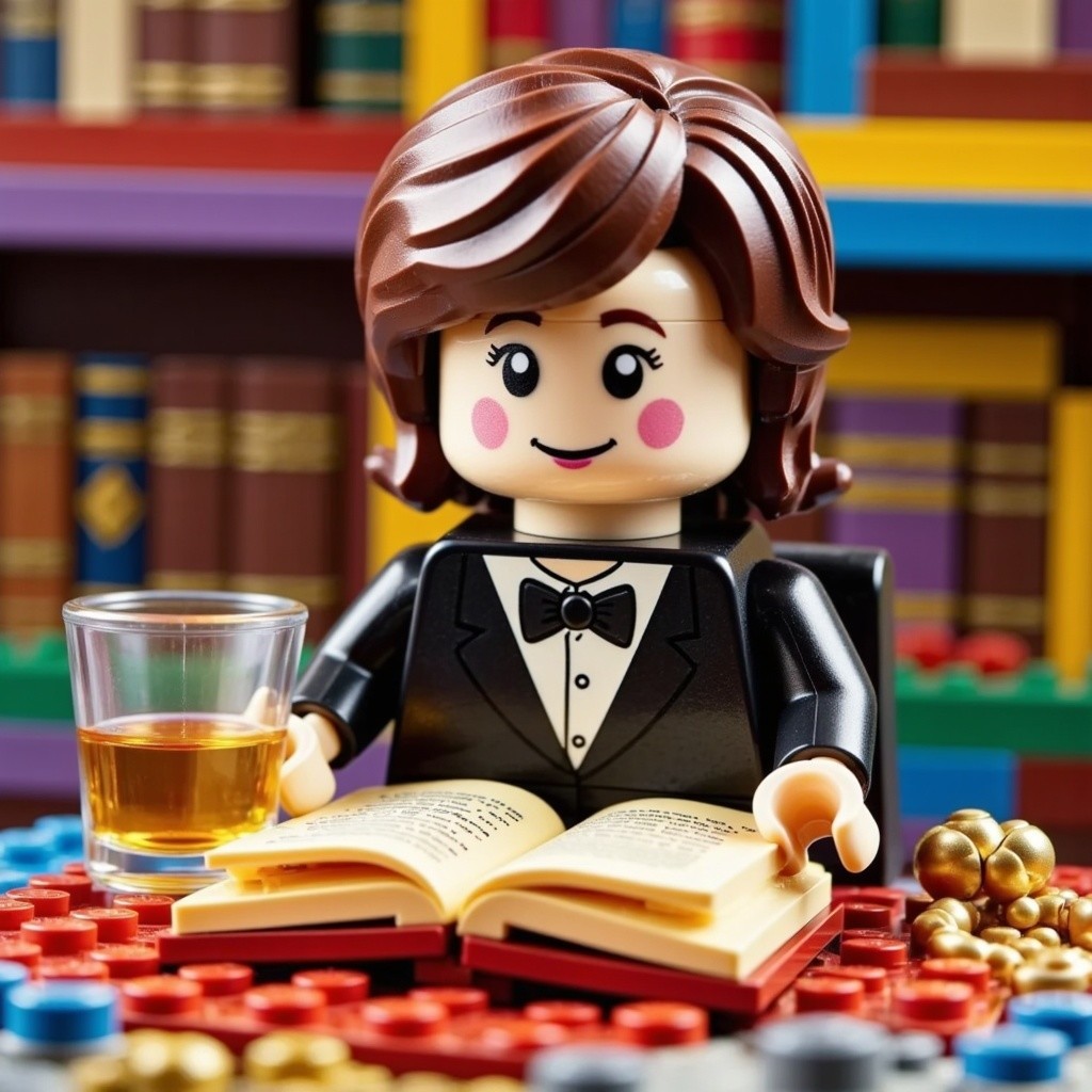 LEGO Figure in Tuxedo at Colorful Table with Books