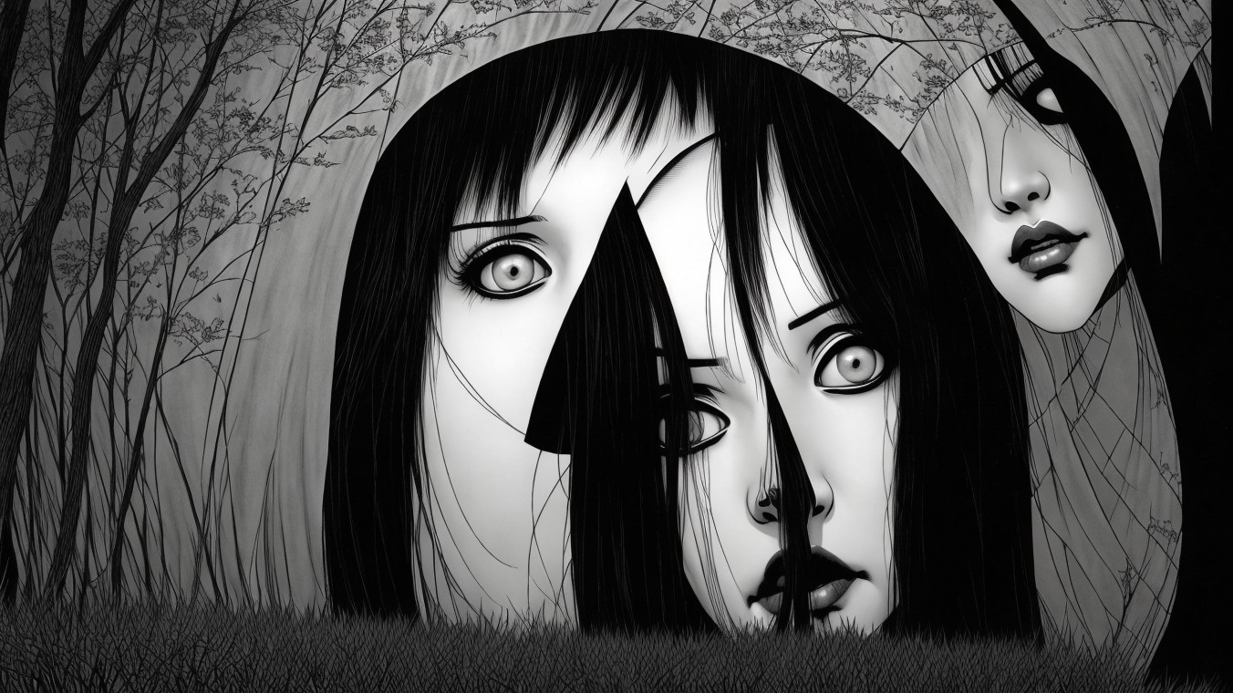 Black-and-White Scene with Obscured Faces and Fog