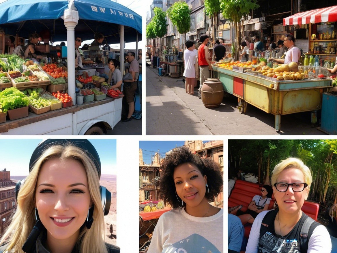 Vibrant Marketplace with Colorful Stalls and Shoppers