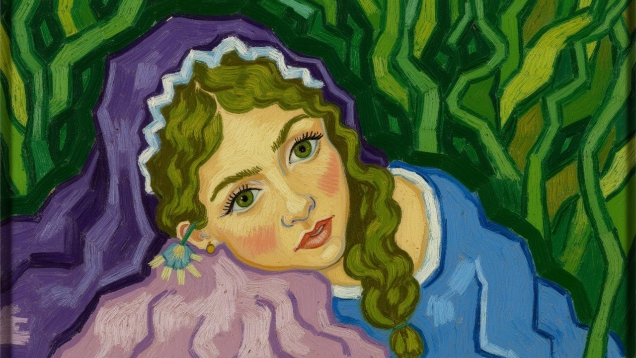 Young Girl with Green Eyes and Braided Hair in Nature