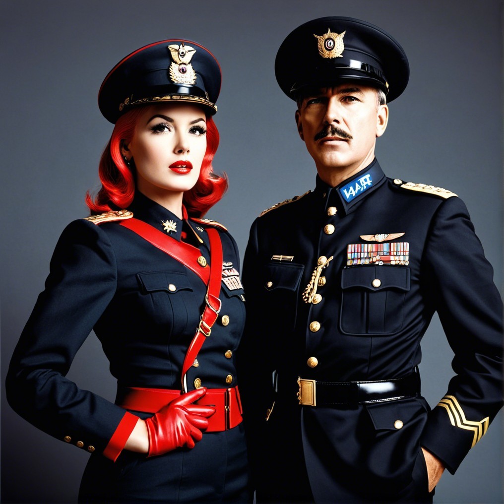 Formal Military Attire of a Man and Woman with Medals
