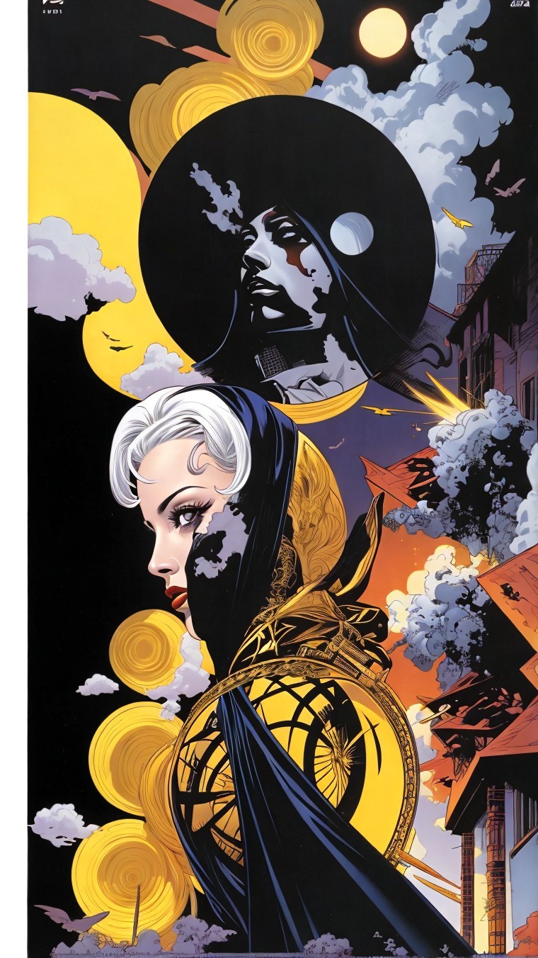Dramatic Comic Illustration with Vibrant Colors and Figures