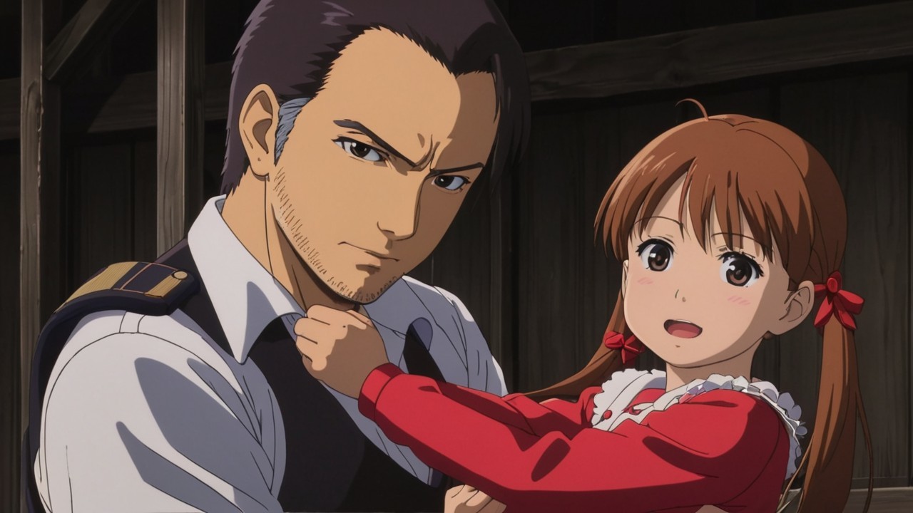 Contrasting Expressions of a Man and Young Girl