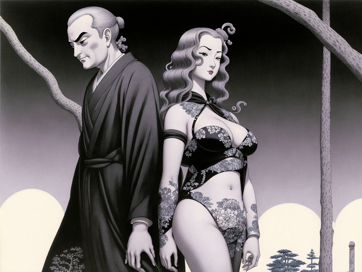 Monochromatic Composition of Figures in Traditional Attire