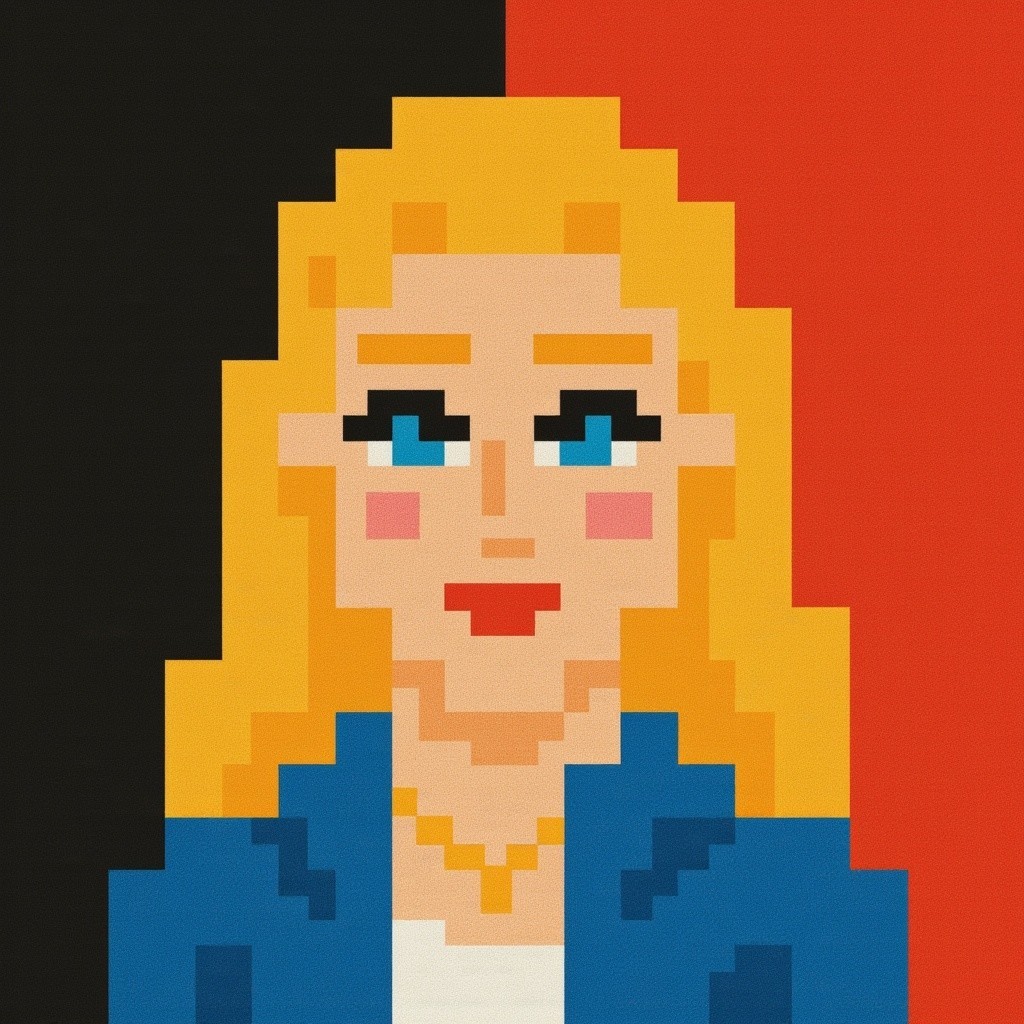 Stylized Pixel Art Character with Bold Background