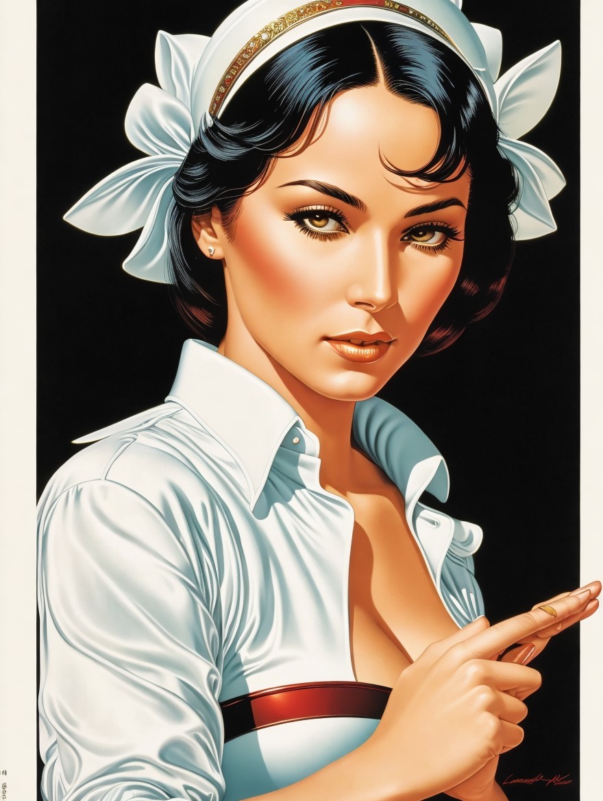 Elegant portrait of a woman in white shirt and bow