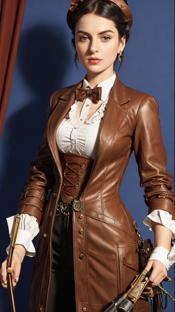 Full Body Portrait of Young Female in Steampunk Costume