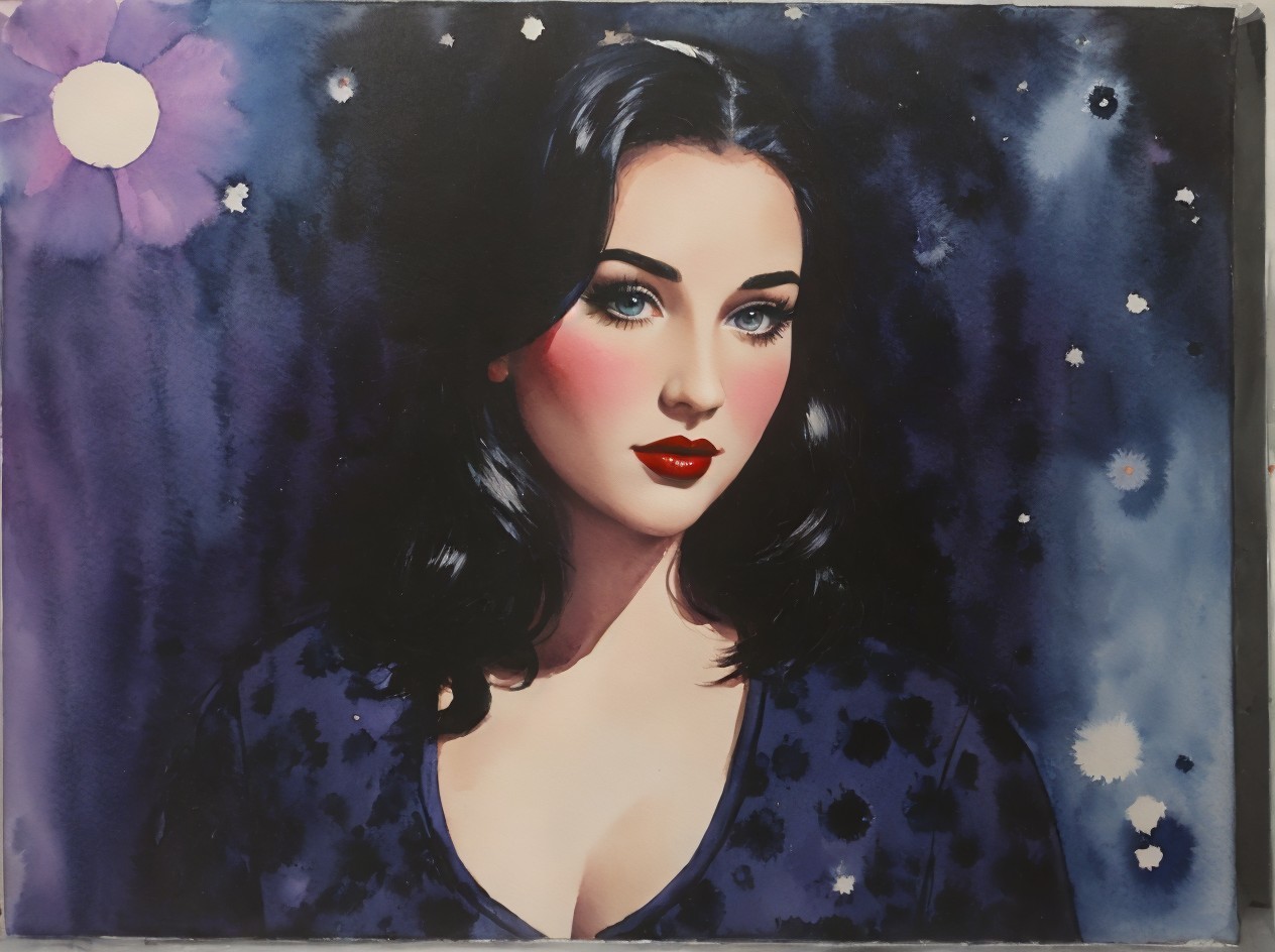 Watercolor Portrait of a Young Woman with Blue Eyes