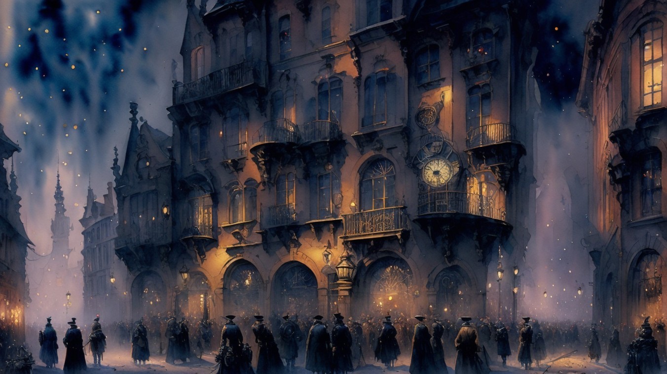 Nighttime Street Scene in a Historical City