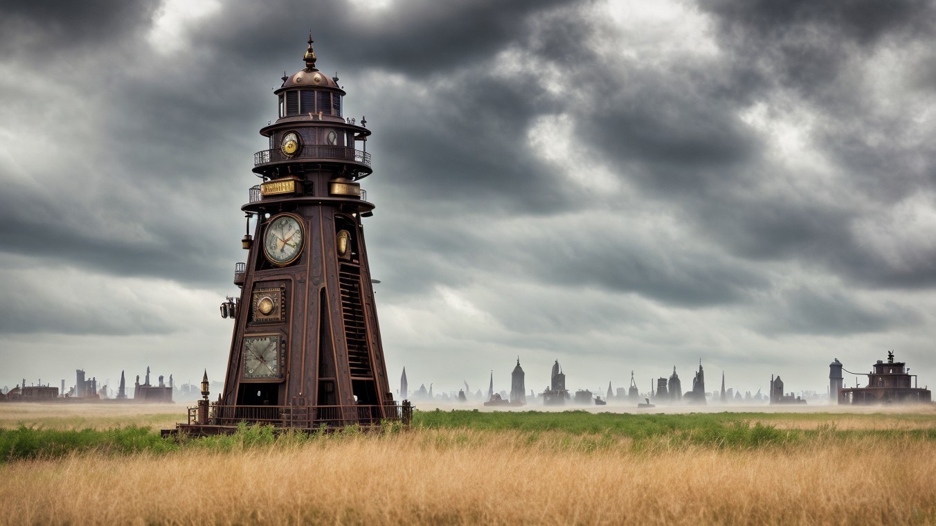 Intricately Designed Clock Tower in Golden Grassland