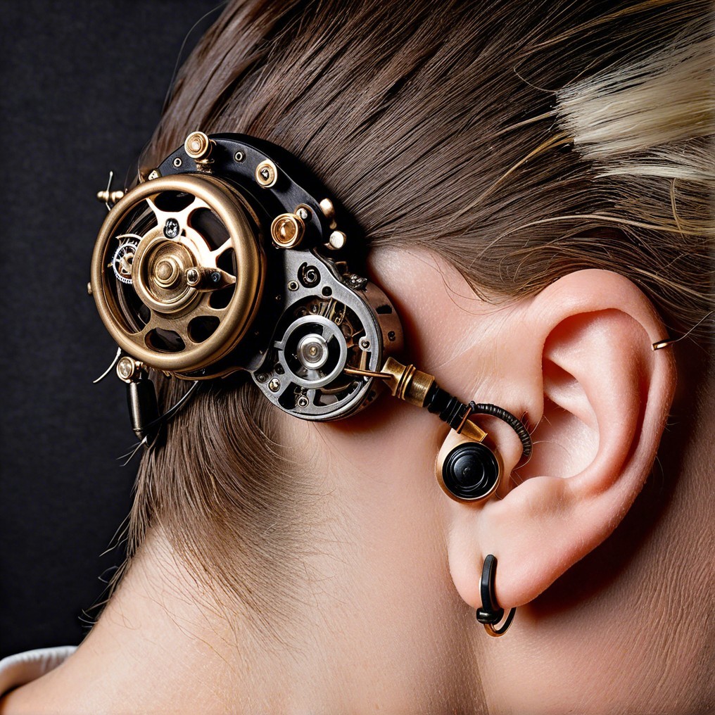 Steampunk-Inspired Ear Accessory with Gears and Brass