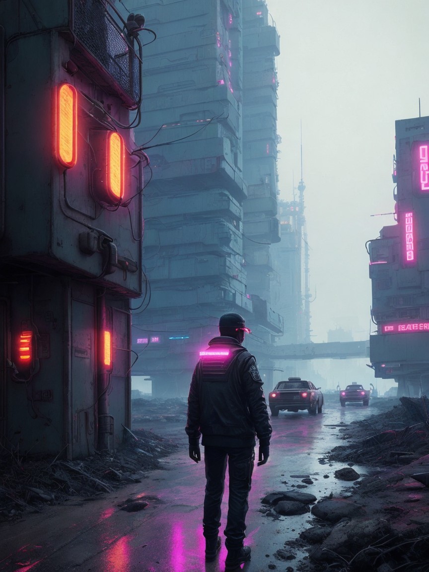 Futuristic Cyberpunk Cityscape with Neon Lights