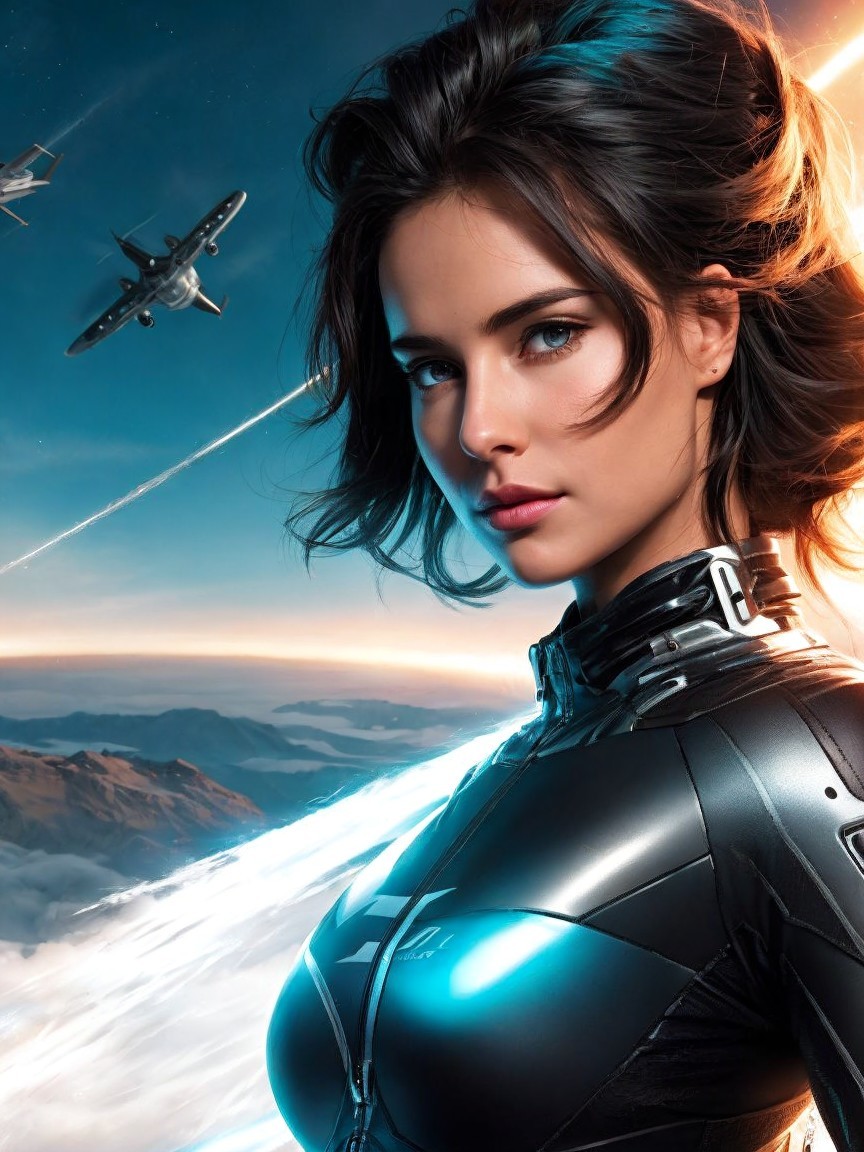 Futuristic Scene of a Confident Woman in Space Battles