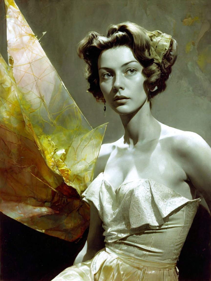 Black-and-White Portrait of a Woman in Gown