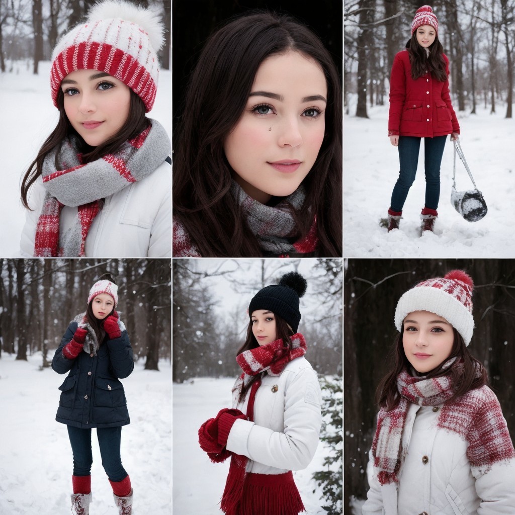 Young Girl in Stylish Winter Fashion in Snowy Setting