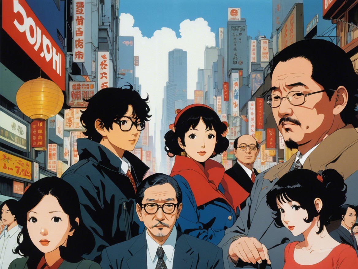 Vibrant City Street with Diverse Characters and Architecture