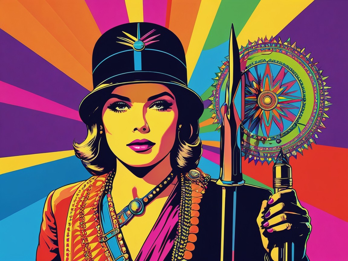 Vibrant Pop Art Portrait of Confident Woman in Hat