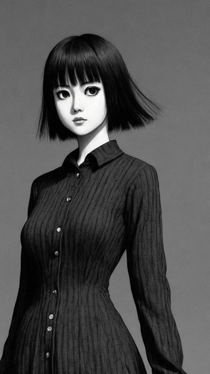 Monochromatic Illustration of a Young Woman in Dress