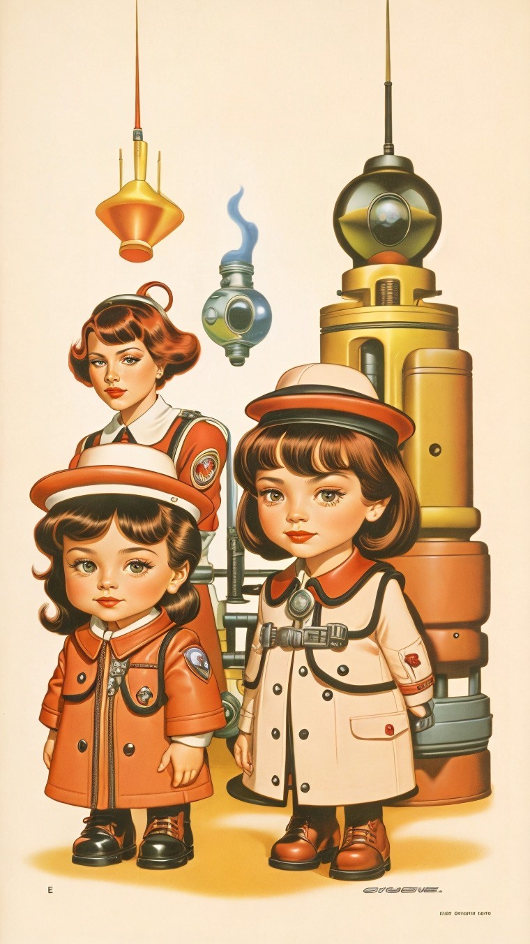 Retro-Futuristic Illustration with Stylized Characters