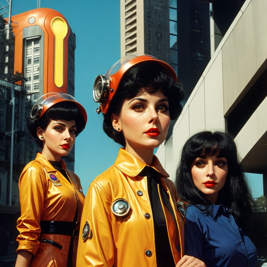 Stylish Women in Futuristic Urban Fashion and Helmets
