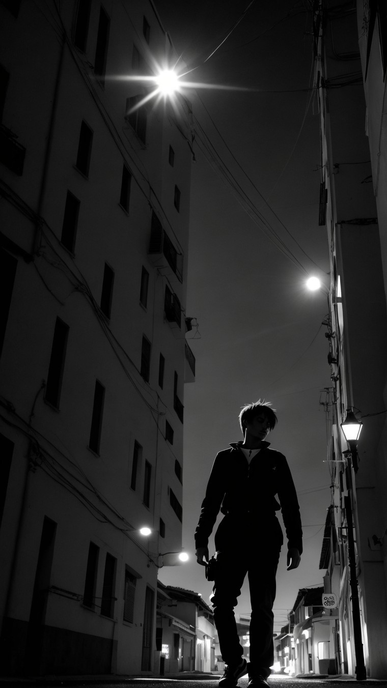 Silhouette in Alleyway Under Starry Night Sky
