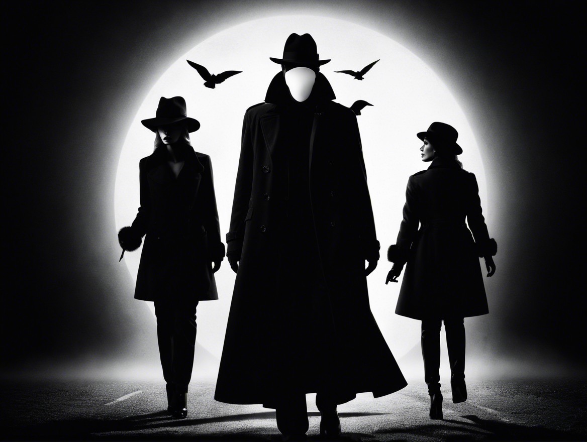 Black-and-White Scene of Cloaked Figures with Weapons